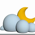 Natural Scene With Fluffy Blue Clouds And Bright Yellow Crescent Moon