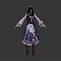 3D Model Traditional Costume Character With Blue And White Robe Long Sleeves And Brown Boots