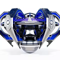 Futuristic Blue Purple Hovering Vehicle With Illuminated Grid Panels And Complex Structure
