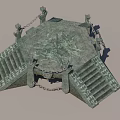 Octagonal Architectural Component With Intricate Carvings Decorative Pillars And Stone Steps