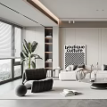 Modern Living Room Interior With Sofa Round Coffee Table And Artwork 3d model