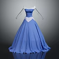 Elegant Princess Blue Gown With White Shoulder Accent Sheer Long Sleeves And Full Skirt