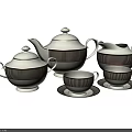 Elegant White Tea Set with Teapot Sugar Bowl Creamer Teacups and Saucers Featuring Gold Stripes