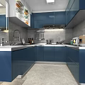 Modern Open Kitchen Interior Design With Island Counter Cabinets And Wooden Flooring