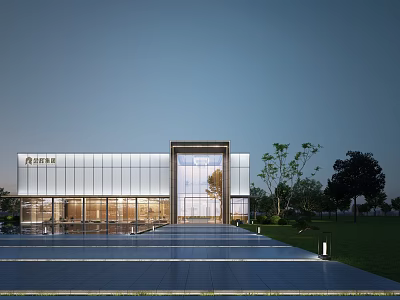 Modern Sales Office Building With Glass Facade Spacious Entrance And Landscaped Surroundings 3d model