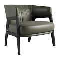 Modern Green Leather Single Sofa With Dark Wooden Frame And Comfortable Seat