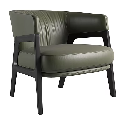 Modern Green Leather Single Sofa With Dark Wooden Frame And Comfortable Seat 3d model