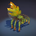 Fantasy Spider with Maple Leaf Like Back Yellow Orange Green Legs Featuring Gradient Color Patterns 3d model