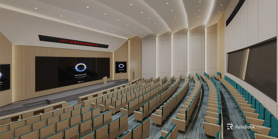 School 2023 Spring Semester Opening Ceremony Auditorium With Large Screen Podium And Seats 3d model 