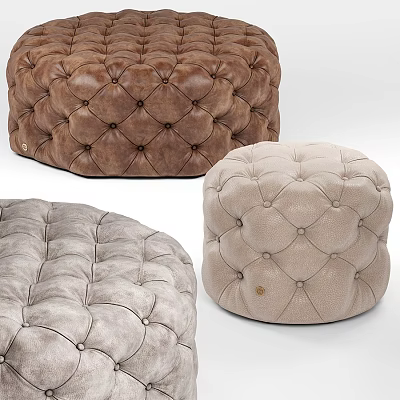 Tufted Leather Stools In Brown Gray And Beige Round Designs For Home Decor 3d model