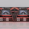 Racing Game Console With Dual Screens Red Lighting And Control Panels