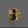 Yellow Pumpkin Shaped Mug Featuring Jack O Lantern Face Design for Festive Decorative Use 3d model