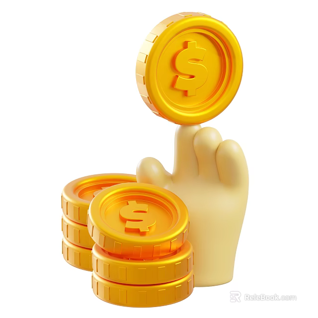 Creative Decorative Ornament Set with Finger Balancing Gold Coin Dollar Sign and Stacked Gold Coins 3d model 