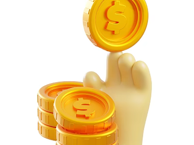 Creative Decorative Ornament Set with Finger Balancing Gold Coin Dollar Sign and Stacked Gold Coins 3d model