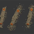 Broken Stone Pillars With Gray Body And Orange Sections Surrounded By Debris