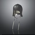 Medieval Silver Metal Helmet Displayed On Stand With Dark Background Historical Weaponry