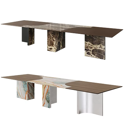 Modern Spliced Dining Table With Wooden Glass Top And Marble Metal Legs Design 3d model