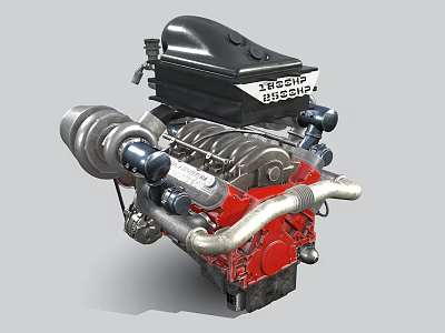 High Performance Engine Featuring Turbocharger Pipes And Red Black Components 3d model