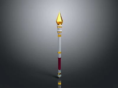 Decorative Spear Weapon Featuring Golden Tip White Red Sections And Golden Accents 3d model