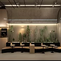 Bright Modern Mall Store Interior With Display Shelves Green Plants And Cozy Seating Area