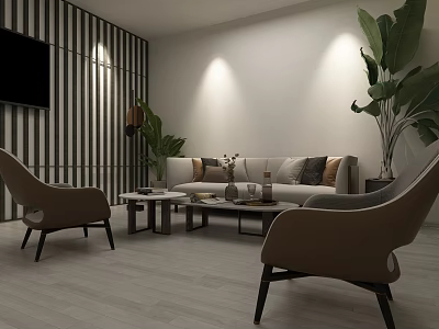Modern Conference Room Interior Design With Sofa Chairs Coffee Table TV And Plants 3d model