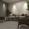 Modern Conference Room Interior Design With Sofa Chairs Coffee Table TV And Plants