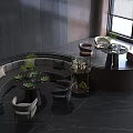 Curved Booth Sofa In Modern Lounge Area With Round Tables Accent Chairs And Green Plants