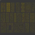 Gold Laser Cut Decorative Panels With Various Geometric And Floral Patterns On Black Background