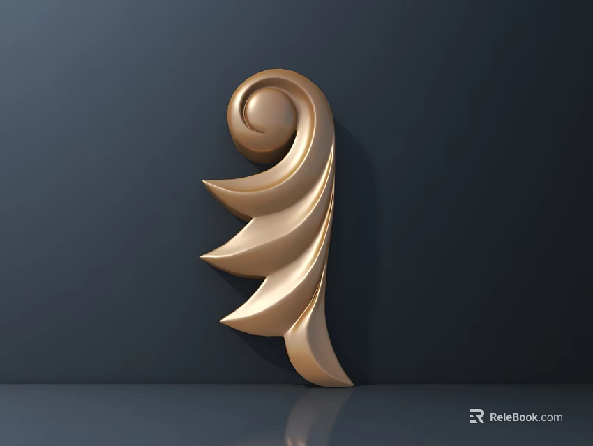 Golden Decorative Carving With Spiral And Leaf Design On Dark Background 3d model 