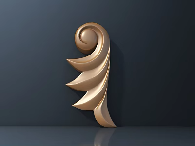 Golden Decorative Carving With Spiral And Leaf Design On Dark Background 3d model