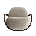 Beige Fabric Single Sofa With Wooden Curved Arms Modern Living Room Design