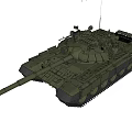 Modern Armored Military Tank With Long Barrel Turret Green Camouflage Tracks