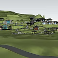 Mountain Resort Buildings On Green Hillside With Stone Paths And Landscape
