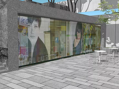Stylish Restaurant Exterior With Glass Facade Portrait Posters And Outdoor Seating 3d model