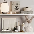 Minimalist Decorative Ornament Set With Table Lamp Books Straw Hat Picture Frame Candles And Vase
