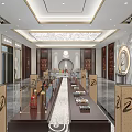 Zhengshan Tang Showroom Interior With Display Cabinets Decorative Ceiling And Marble Floor