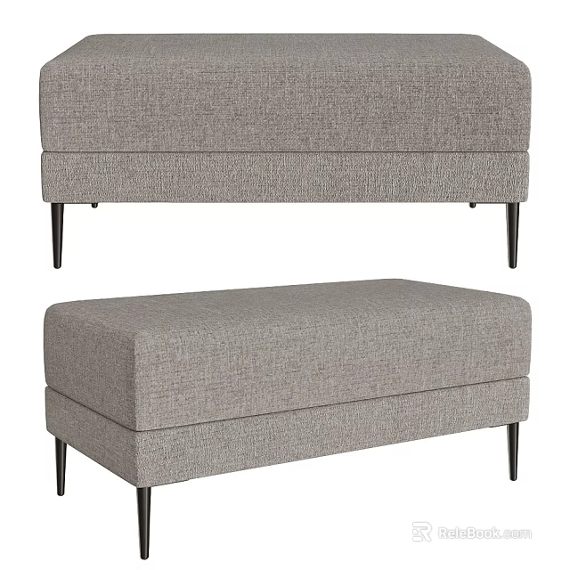 Set of Two Gray Upholstered Modern Stools With Soft Cushion And Black Metal Legs 3d model 