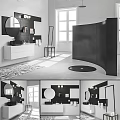 Modern Washbasin Vanity With Round Mirror And Wall Lighting In Bright Room