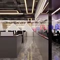 Stylish Modern Internet Cafe Interior Featuring Neon Lighting Gaming Workstations And High Speed Internet 3d model