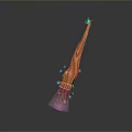 Magical Wooden Broomstick With Glowing Blue Tips And Enchanted Bristle Design