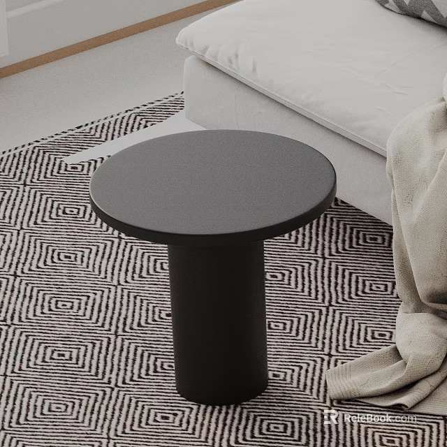 Modern Minimalist Black Side Table With Round Top And Cylindrical Base Beside Sofa 3d model