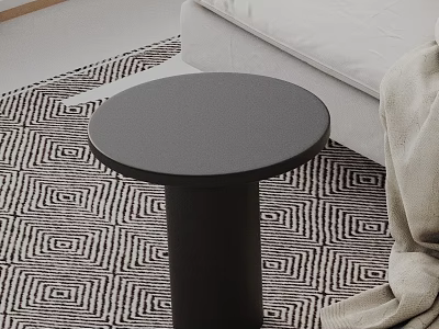 Modern Minimalist Black Side Table With Round Top And Cylindrical Base Beside Sofa 3d model