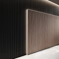 Modern Wooden Feature Wall With Vertical Dark Stripes And Light Panels