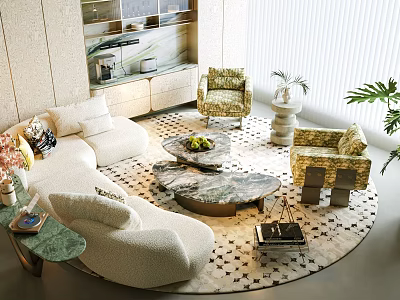 Modern Luxury Curved Sofa And Marble Coffee Table Set For Cozy Elegant Living Room Interior 3d model