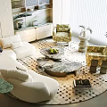Modern Luxury Curved Sofa And Marble Coffee Table Set For Cozy Elegant Living Room Interior