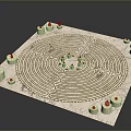 Modern Circular Maze Design With Square Base And Candles With Pink Tips 3d model