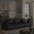 Comfortable Black Genuine Leather Multi Seater Sofa For Cozy Warm Home Living Room Decor