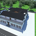 Ancient Architecture With Traditional Black Roof White Gray Walls Wooden Entrance And Green Trees Surroundings