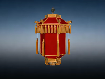 Traditional Red Lantern With Golden Tassels And Ornamental Top Design 3d model