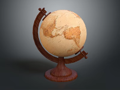 Classic Wooden Globe Decorative Ornament Set With Stand For Home Desktop Decoration 3d model